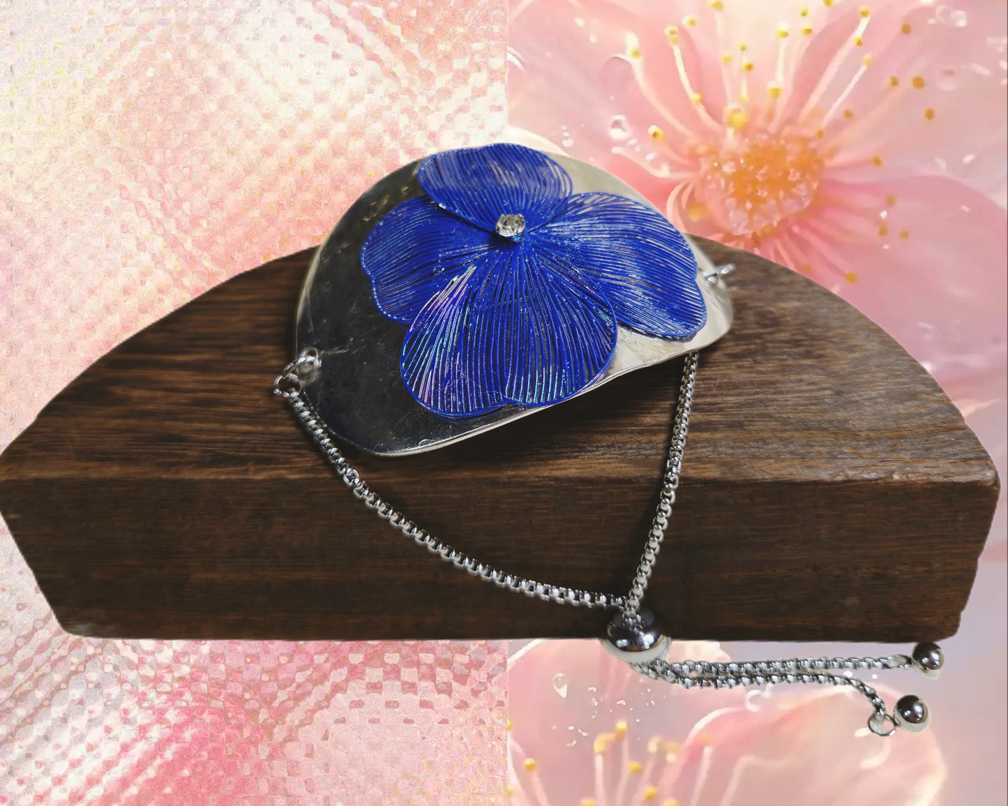 Blue Drawstring Flower Bracelet