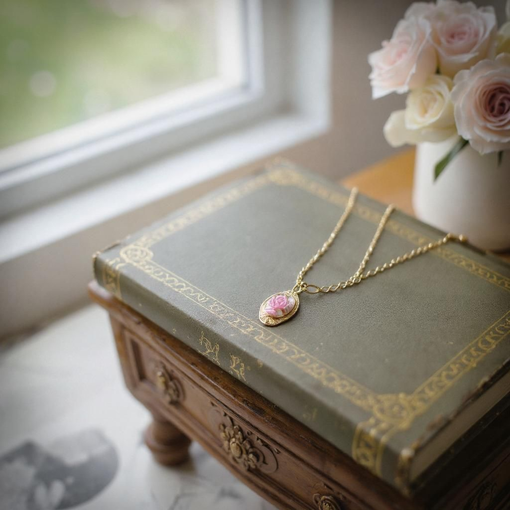 Pink Rose Pendant necklace on a 24-inch gold chain