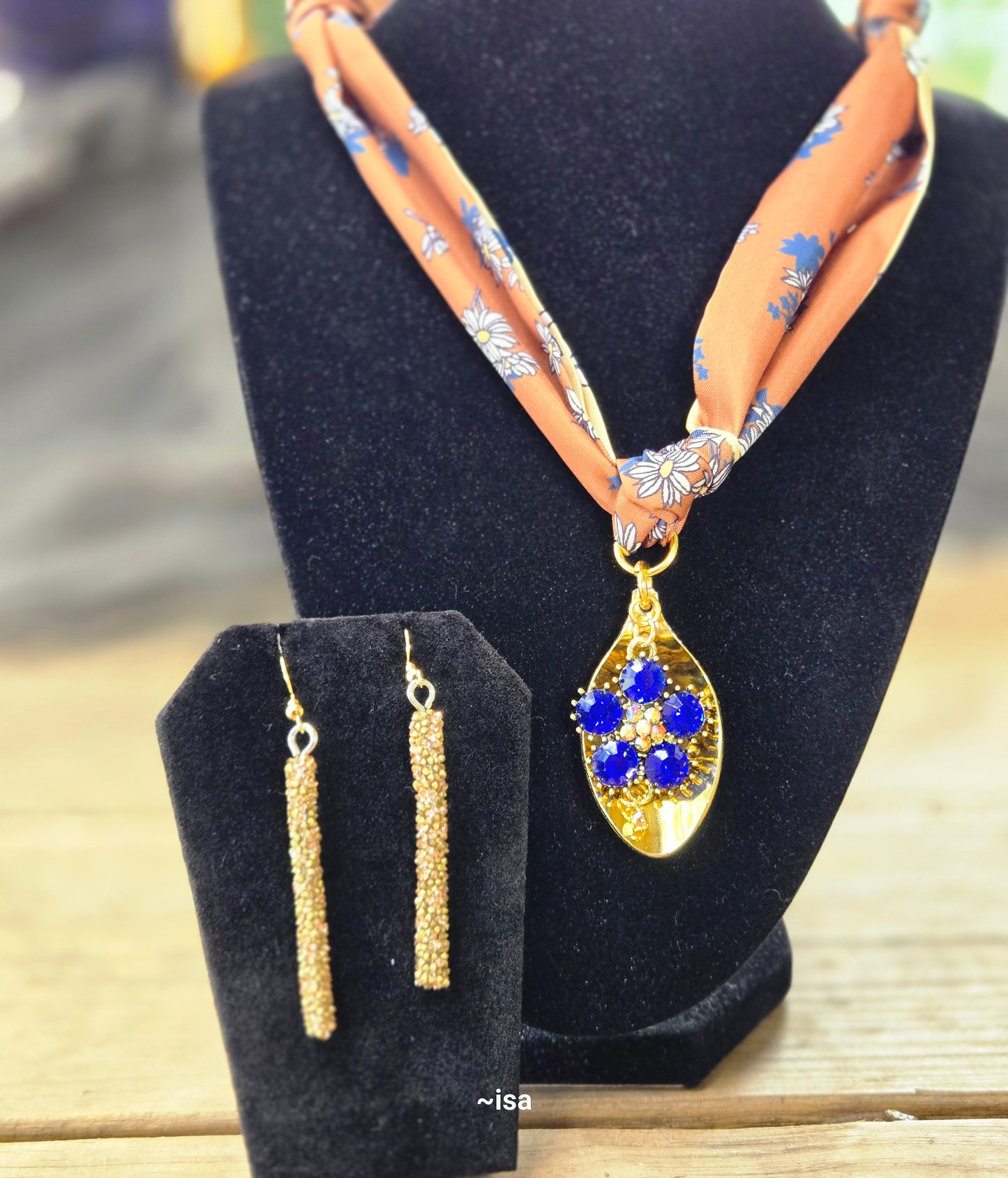 Yellow Fall Necklace with Complementary Earrings