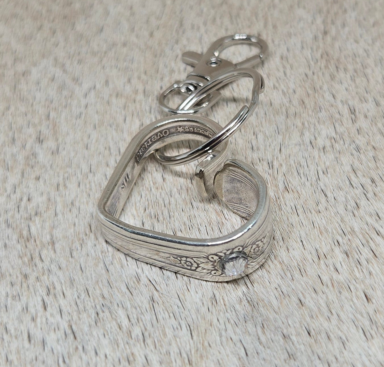 White Rhinestone Heart Keychain